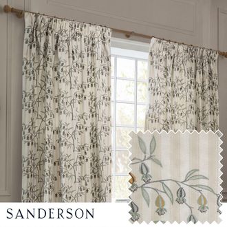 Sanderson Chinese Lanterns Embroidered Room Darkening Pencil Pleat Curtains in Beige | Size: 117 cm width x 183 cm drop