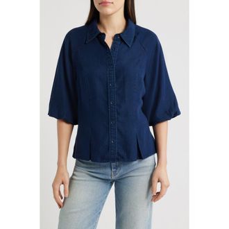 Wit & Wisdom Bubble Sleeve Flare Button-Up Chambray Top in Indigo at Nordstrom, Size X-Small