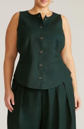Universal Standard Linen Blend Vest in Scarab Green at Nordstrom, Size Xl