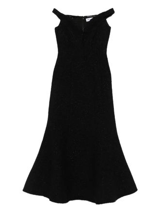 Self Portrait off-shoulder boucle midi dress - Black