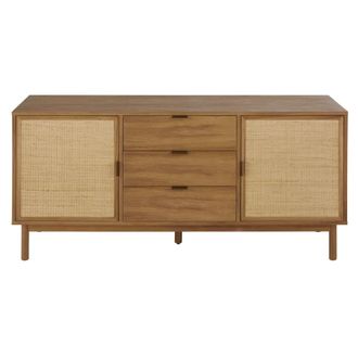 Maisons du monde Aparador con 2 puertas y 3 cajones de rejilla de mimbre 154 cm