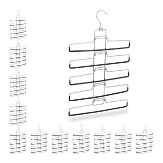Relaxdays 12 Perchas M&uacute;ltiples, 60 Pantalones, Ahorra Espacio, Antideslizantes, Hierro-pvc, 52x33,5x2 Cm, Plateado
