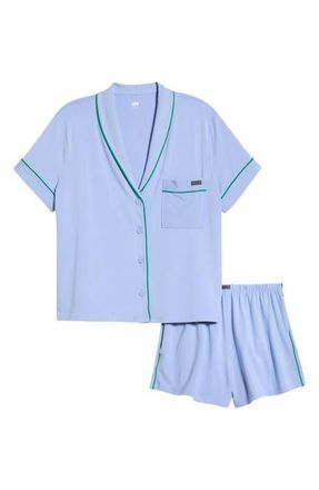Lunya Slumberknit Shawl Collar Short Pajamas in Bluebell Bloom/Spring Clover at Nordstrom, Size X-Large