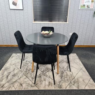 Kosy Koala Dining Table & 4 Chairs Grey Round Table With 4 Black Velvet Chairs Dining Room Furniture in Brown