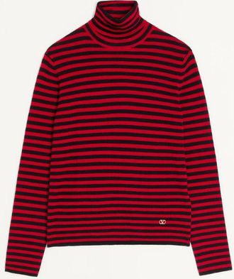 Valentino Maglione Collo Alto Valentino In Lana Con Patch VLogo Uomo ROSSO/NERO XL