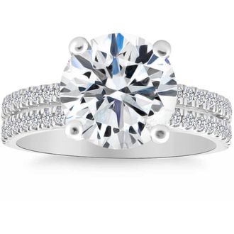 Pompeii3 Certified 4 1/2Ct Diamond Engagement Ring Multi-Row Pave Diamonds Gold Lab Grown