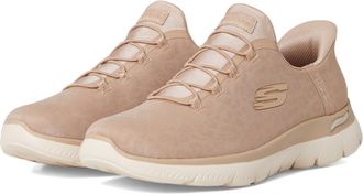 Skechers Womens Arch Fit Summits Hands Free Slip-ins Sneaker, Taupe/Gold, 8.5 Wide