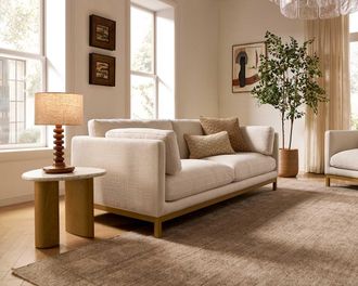 Castlery Owen Sofa, Basketweave Cream on Blonde Oak Legs, Beige Color, Castlery