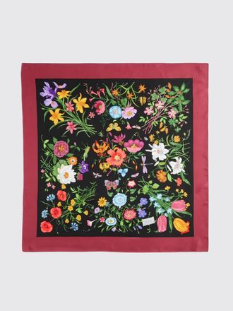 Gucci Foulard quadrato in pura seta con stampa floreale e logo a contrasto