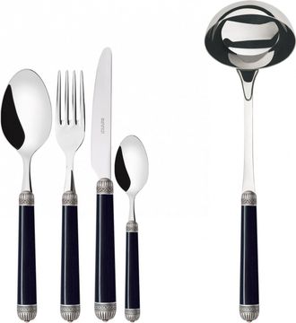 Bugatti Dorico Ghiera Argento Anticato, Posate Set 49 Pz, Scatola Gallery, Casa Bugatti - Colore: Nero