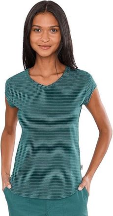 Royal Robbins Vacationer V-Neck Short Sleeve Womens T Shirt Balsam Stripe : MD, Hemp/Cotton