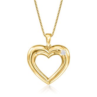 Ross-Simons 18kt Gold Over Sterling Heart Pendant Necklace With Single Lab-Grown Diamond