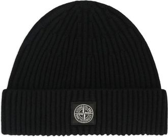 Stone Island Full Rib Wool Beanie - Heren - Hoeden - Zwart - ONE Size - Wol - Accessoires