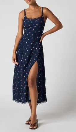 Florence By Mills Lace Trim Slipdress in Navy Tulips at Nordstrom, Size Xx-Small