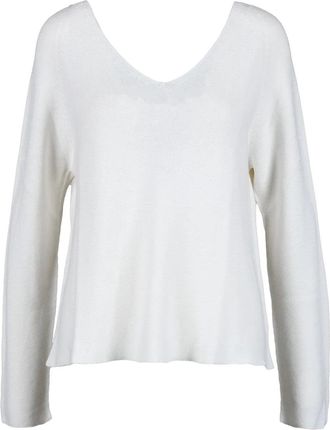 BLU BIANCO Breathable White Cotton Knit Top With V-Neckline