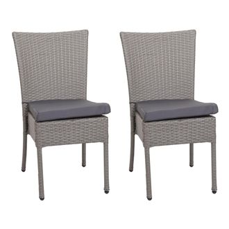 Hhg Hhg - Juego De 2 Sillas De Poly Rat&aacute;n 949, Silla De Balc&oacute;n Silla De Jard&iacute;n, Apilable, Gris, Coj&iacute;n Gris Oscuro