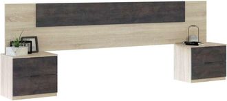 F.R.S. Frs - Cabecero + 2 Mesitas Modelo Alaya Acabado Roble/oxido