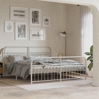 Berkfield Home Metal Bed Frame without Mattress with Footboard White 183x203cm | Size: 183x203 cm