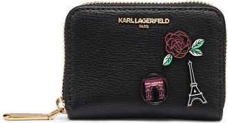Karl Lagerfeld Maybelle Rhinestones+Patches Small Zip Around Wallet in Black/gold at Nordstrom