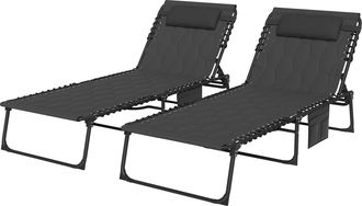 OUTSUNNY 2 Pieces Foldable Sun Lounger Set with Padded Seat - Black | TJ Hughes