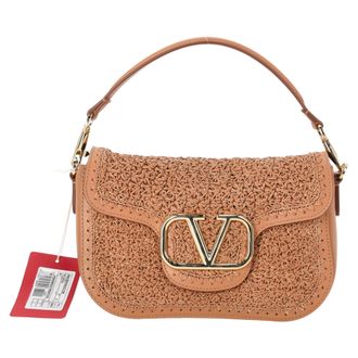 Valentino Garavani Womens Alltime Woven-Accent Shoulder Bag in Brown Calf Leather - Mocha - One Size