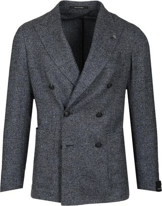 Tagliatore Jassen, Heren, Blauw, L, Leer, Double-Breasted Blazer