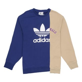 adidas Mens adidas originals Mr Crew Logo Printing Colorblock Irregular Round Neck Pullover Autumn Blue HC0380