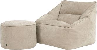 Icon Brand Sillón puf y reposapiés redondo de chenilla texturada beige