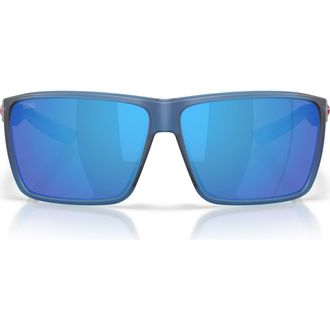 Costa Rincon II 64mm Mirrored Polarized Oversize Rectangular Sunglasses in Translucent Blue /Blue 580G at Nordstrom