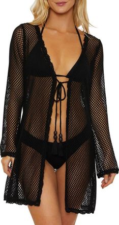 Isabella Rose Taylor Amalfi Tie Front Cover-Up in Black at Nordstrom, Size Medium