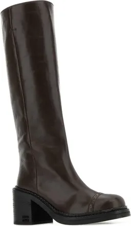 Miu Miu Womens Chocolate Leather Boots Moro Stivali
