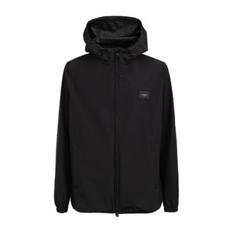 Dolce & Gabbana Jassen, Heren, Zwart, M, Polyester, Winddichte Jas met Logo op de Borst