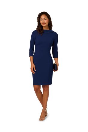 Adrianna Papell Womens Rolled Neck Crepe Midi Dress - Blue - Size 10 UK