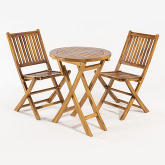 ED&Egrave;N JARD&Iacute; Conjunto de 2 sillas plegables y mesa de jard&iacute;n de teca 60 cm