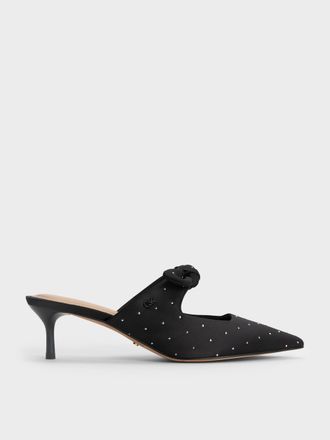 Charles & Keith Jayce Dotted Knot-Bow Kitten-Heel Mules