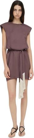 Isabelle Blanche Korte jurk met franjegordel - Dames - Korte kleedjes - Bruin - L - Polyester - Kleedjes