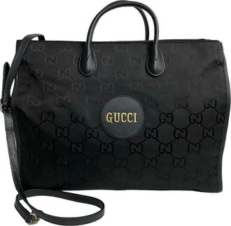 Gucci Black Leather Canvas Handbag Shoulder Bag Tote Bag (Pre-Owned)