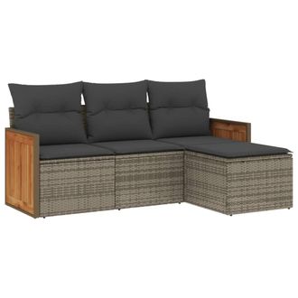 vidaXL Set De Sof&aacute;s De Jard&iacute;n 4 Pzas Y Cojines Rat&aacute;n Sint&eacute;tico Gris Vidaxl