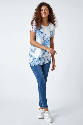 Roman Floral Print Asymmetric Hem Top