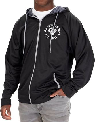 Zubaz Nfl Los Angeles Rams Full Zip Hoodie In Solid Black