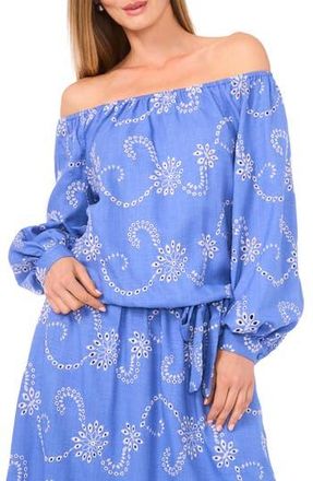 Vince Camuto Eyelet Off the Shoulder Long Sleeve Top in Ultramarine at Nordstrom Rack, Size Xx-Large