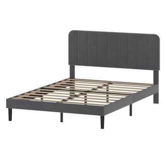 Levede Double Bed Frame Upholstered Platform Bedframe Adjustable Headboard in Grey
