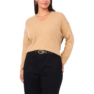 Vince Camuto Colorblock V-Neck Sweater in Latte Heather at Nordstrom Rack, Size 3X