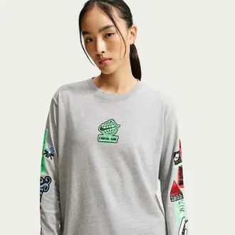 Nike Womens Nike Sportswear Classic Oversized Long-Sleeve T-Shirt in Grey | IM6381-063