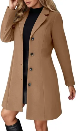 Generic Womens Winter Wool Coat Elegant Long Single Breasted Trench Coat Fall Classic Solid Color Lapel Collar Windbreaker Jacket for Women Mid Length Warm Wo