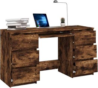 Berkfield Home Decorative Writing Desk Smoked Oak 140x50x77 cm Engineered Wood in Brown | Size: 140 x 50 x 77 cm