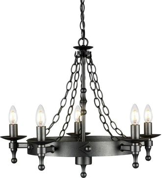 Loops 5 Bulb Chandelier Wrought Iron Style Chain Graphite Finish Black LED E14 60W