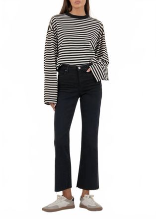 Kut from the Kloth Kelsey High Rise Fab Ab Ankle Flare W/ Raw Hem Jeans In Firm W/ Black Base
