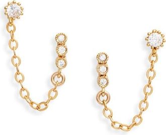 Set & Stones Maven Double Stud Chain Earrings in Gold at Nordstrom