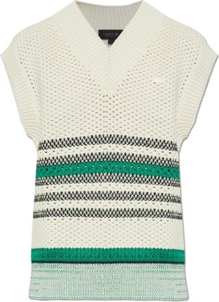Lacoste Lacy Striped Piqu&eacute; Sweater Vest - unisex - V-hals truien - Beige - S - Katoen - Truien & Vesten